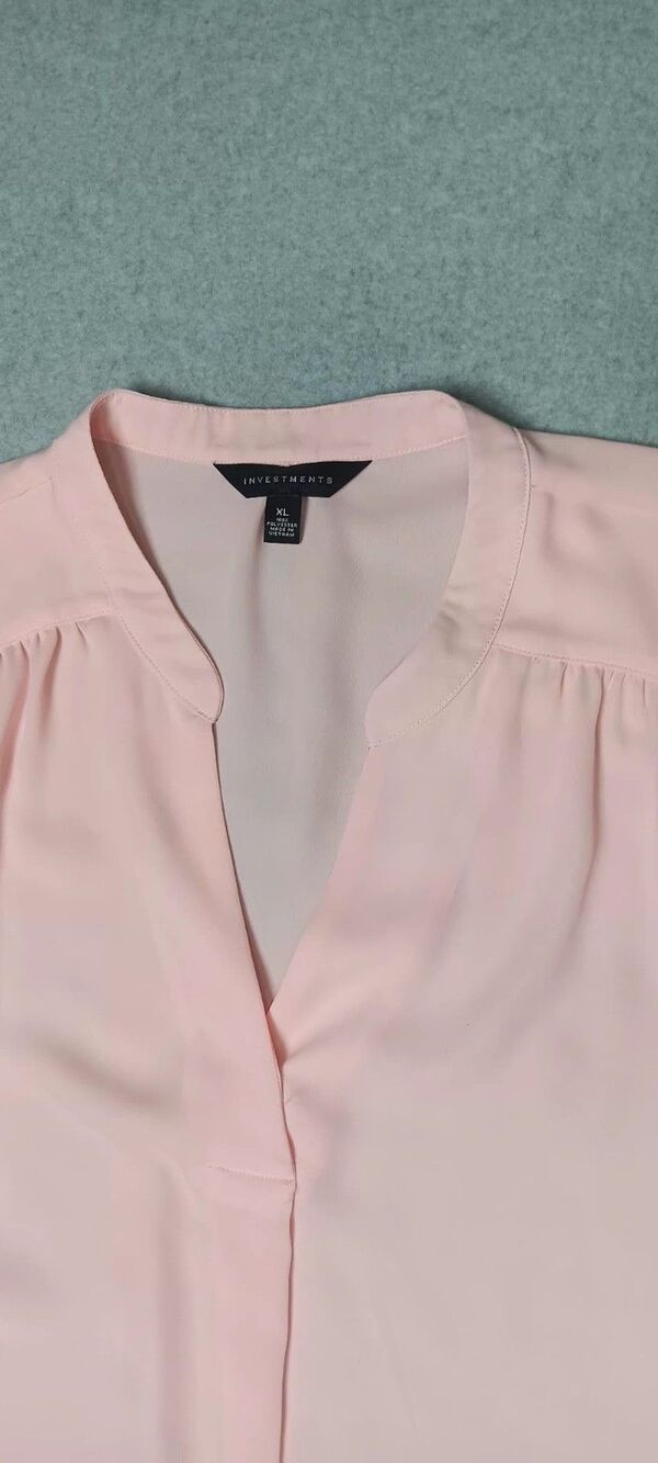 Investments Georgette Ruffled Sleeves Blouse Womens XL Blush Pink Semi Sheer - Picture 3 of 12